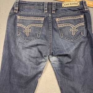 JEANS Rock Revival Sherry  Women 30 Easy Skinny Embroidered Dark  WHISKERING